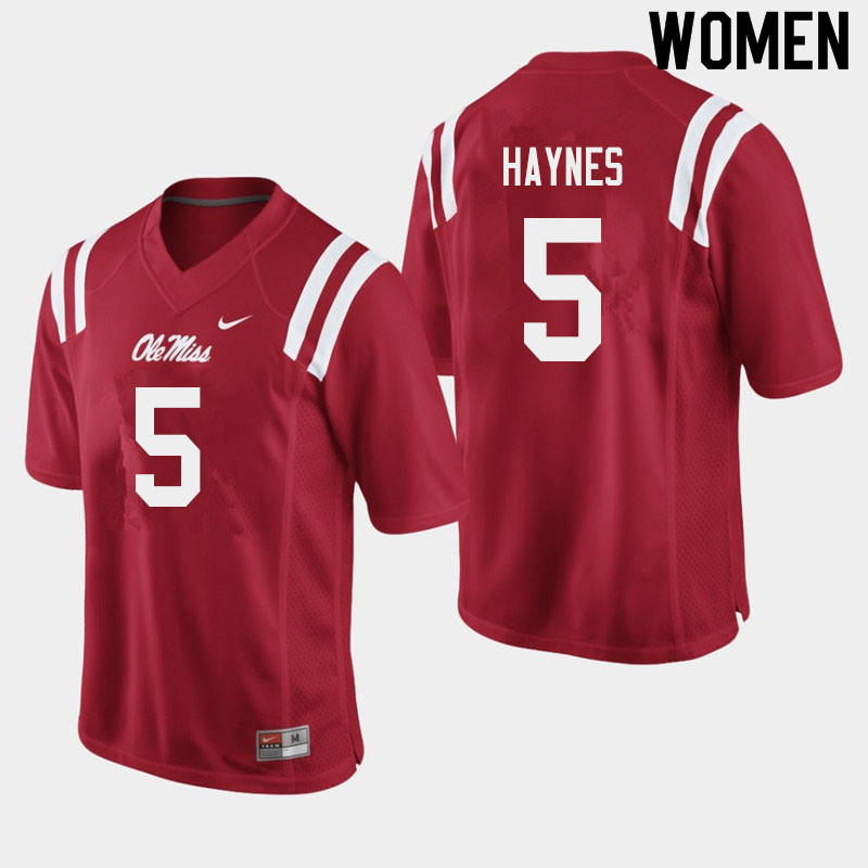 Jon Haynes Ole Miss Rebels NCAA Women's Red #5 Stitched Limited College Football Jersey GYJ4158UJ